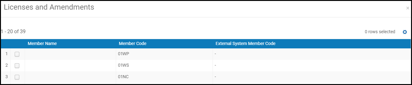 Licenses and Amendments dialog box